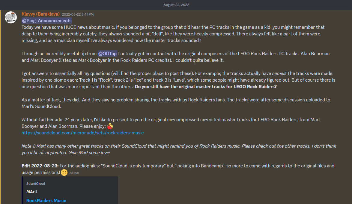 Screenshot of Discord message